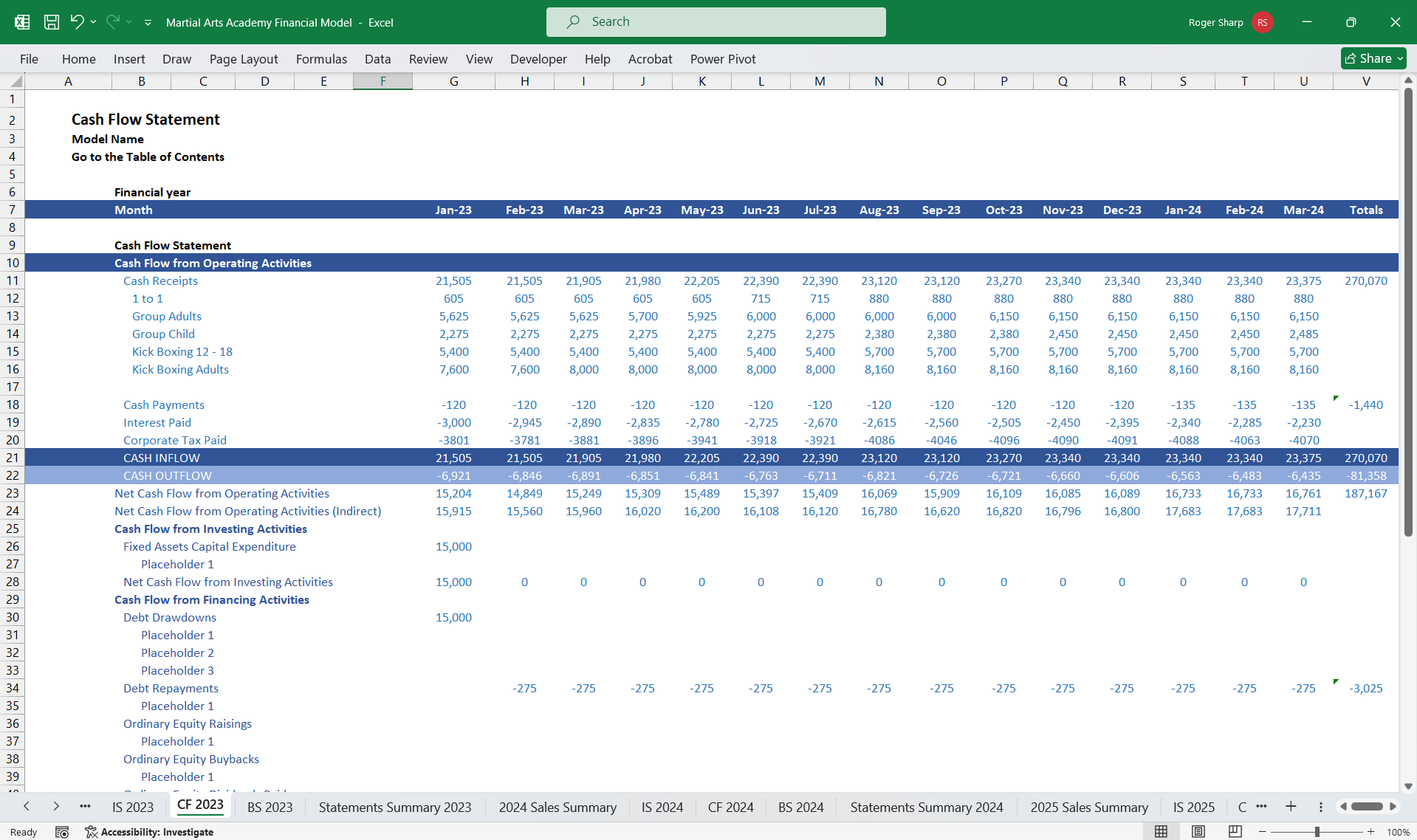 Martial Arts Academy Finance Model (Excel template (XLSX)) Preview Image