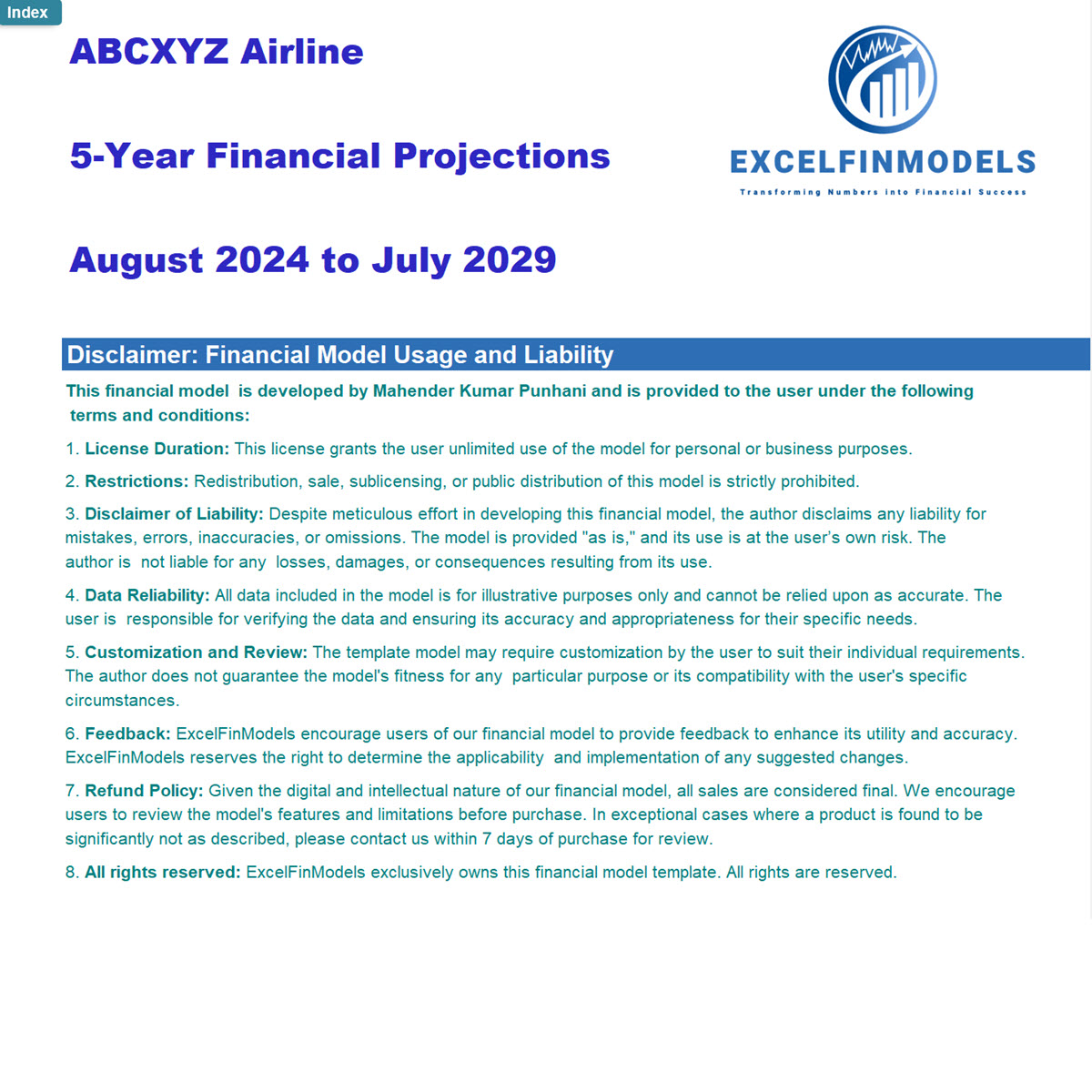 Airline Financial Model (Aircraft Lease & Capex Option) (Excel template (XLSX)) Preview Image