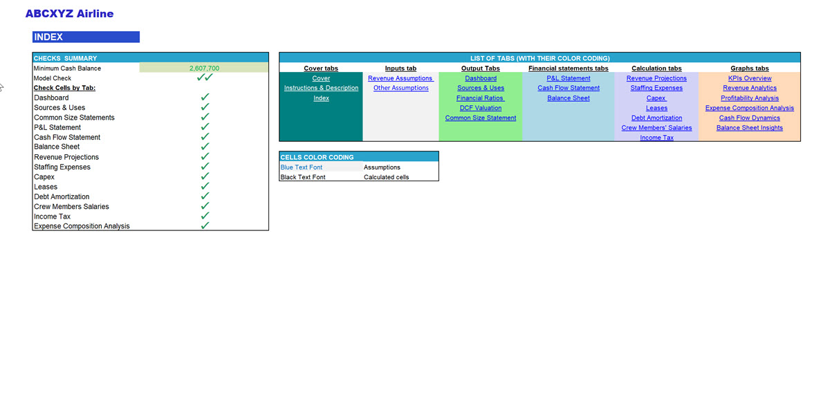 Airline Financial Model (Aircraft Lease & Capex Option) (Excel template (XLSX)) Preview Image