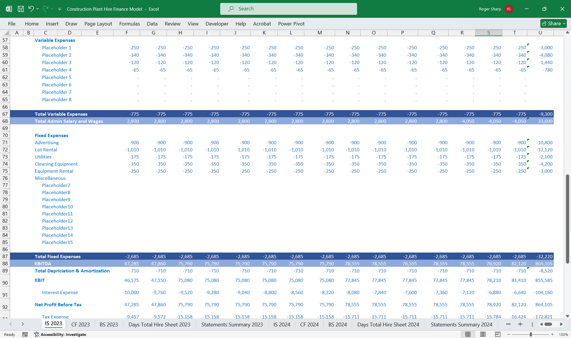 Construction Plant Hire Financial Model 3 Statement (Excel template (XLSX)) Preview Image