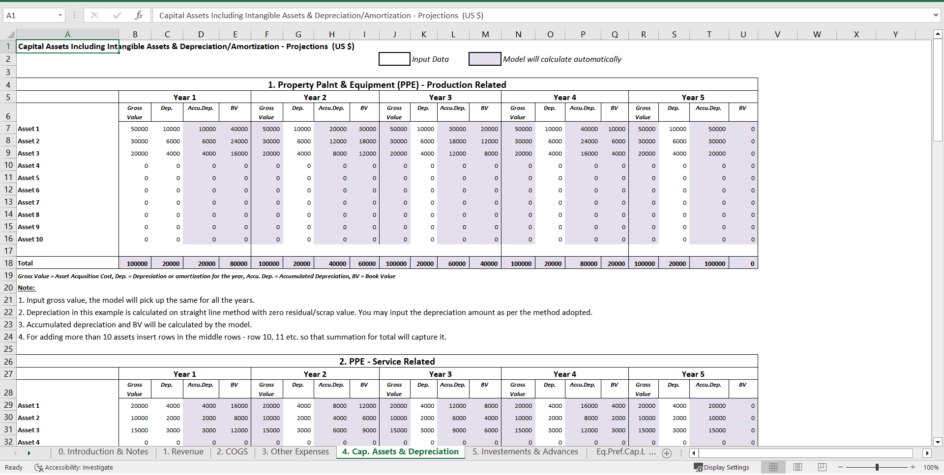 This is a partial preview of Integrated Financial Model - Auto Generate Projected Financial Statements (Excel workbook (XLSX)). 