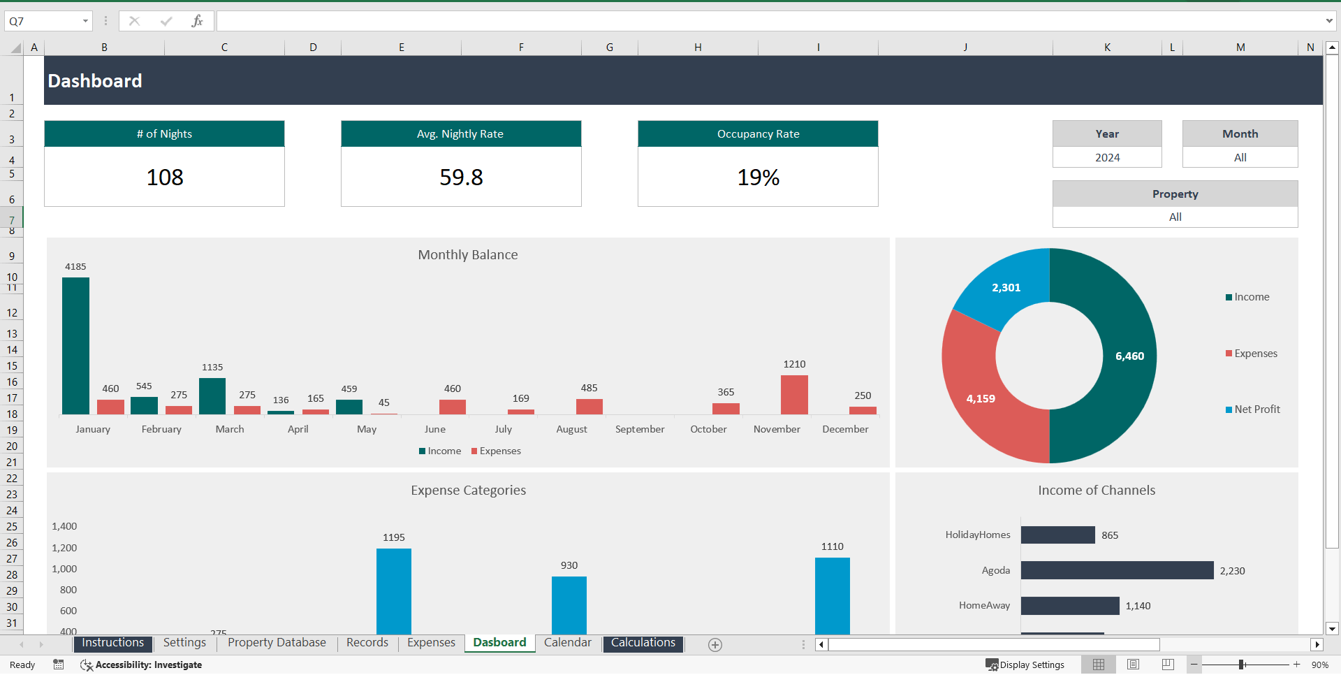 Excel-Based Revenue Tracking Tool for Airbnb Hosts (Excel template (XLSX)) Preview Image