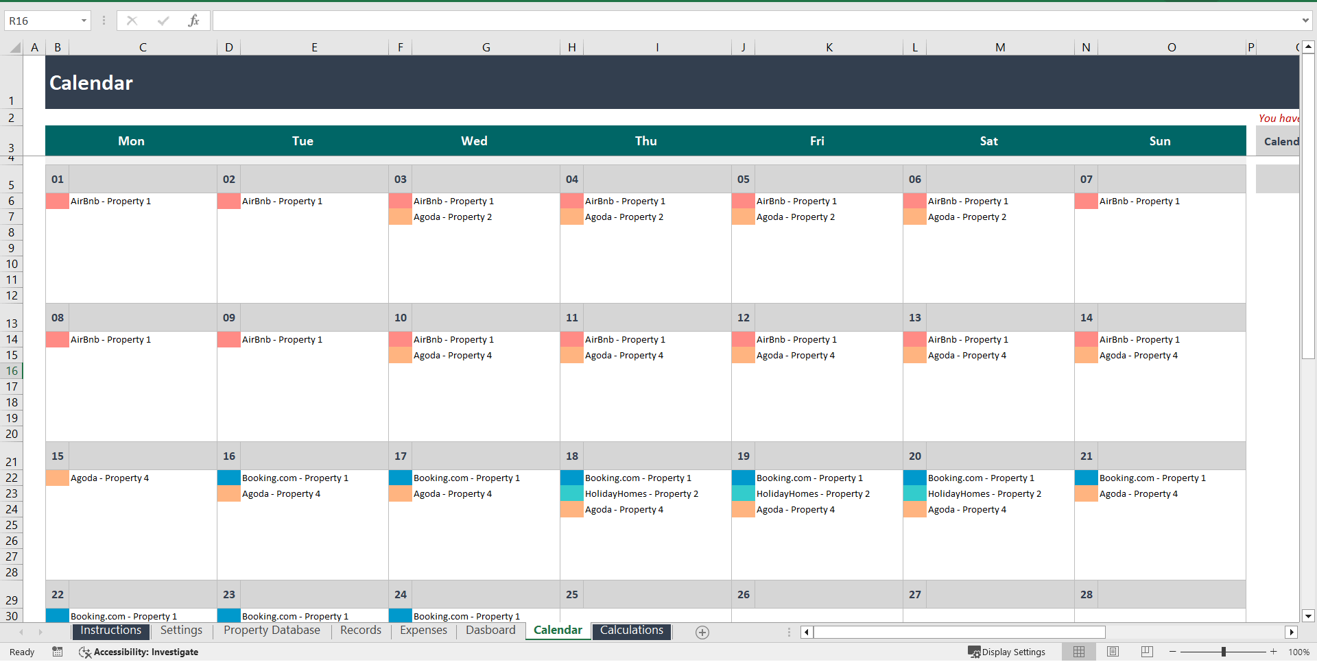 Excel-Based Revenue Tracking Tool for Airbnb Hosts (Excel template (XLSX)) Preview Image