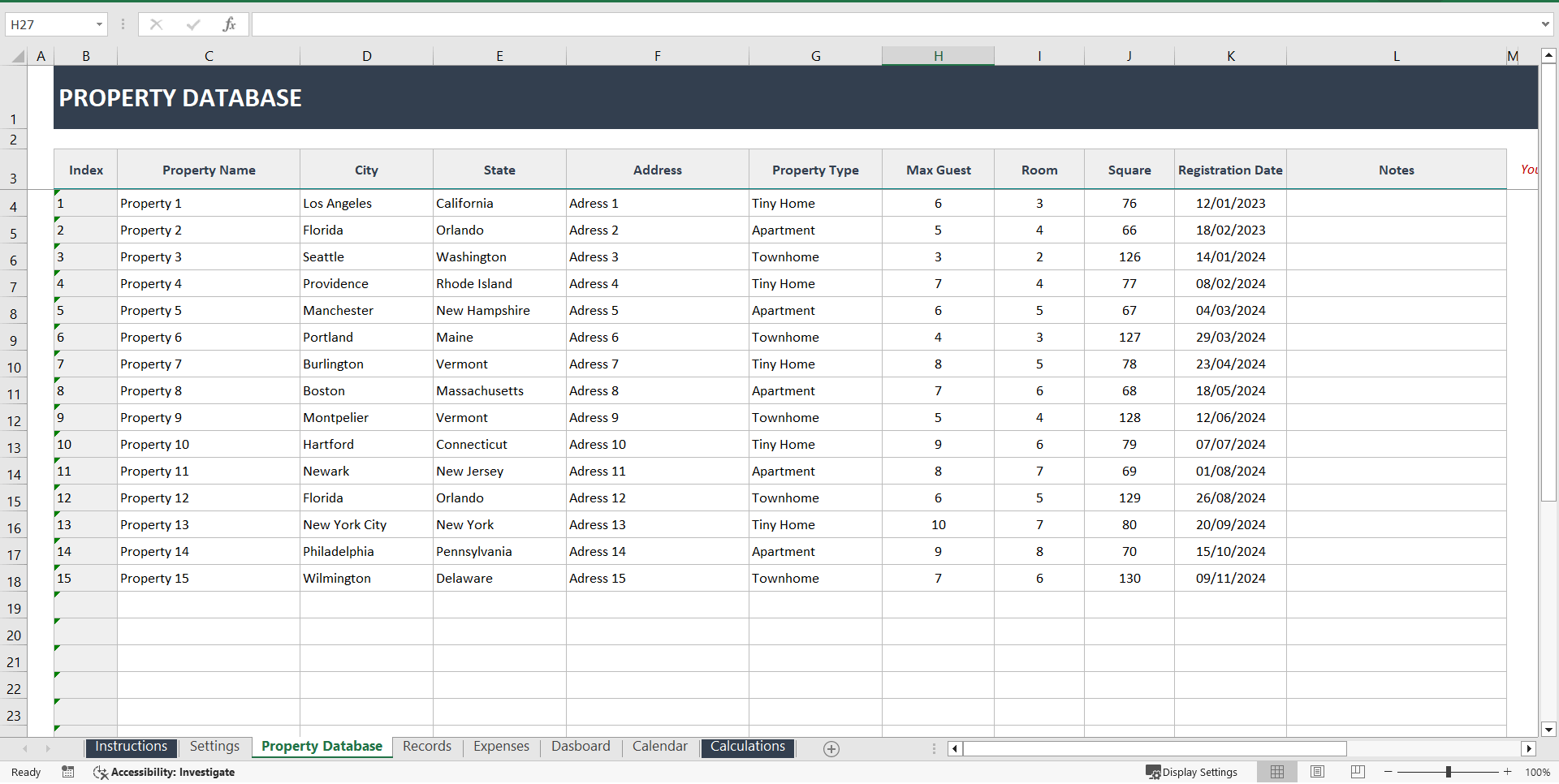 Excel-Based Revenue Tracking Tool for Airbnb Hosts (Excel template (XLSX)) Preview Image