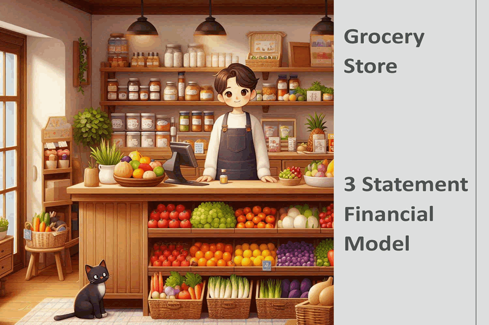 Grocery Store Finance Model 3 Statement (Excel template (XLSX)) Preview Image