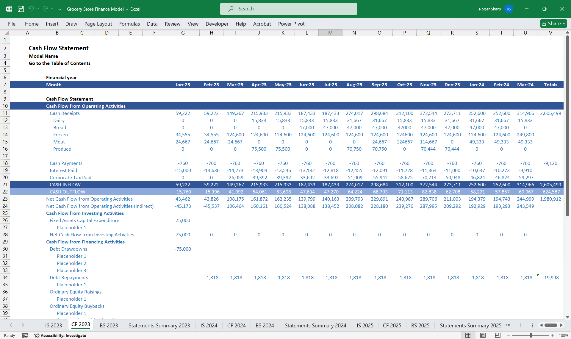 Grocery Store Finance Model 3 Statement (Excel template (XLSX)) Preview Image