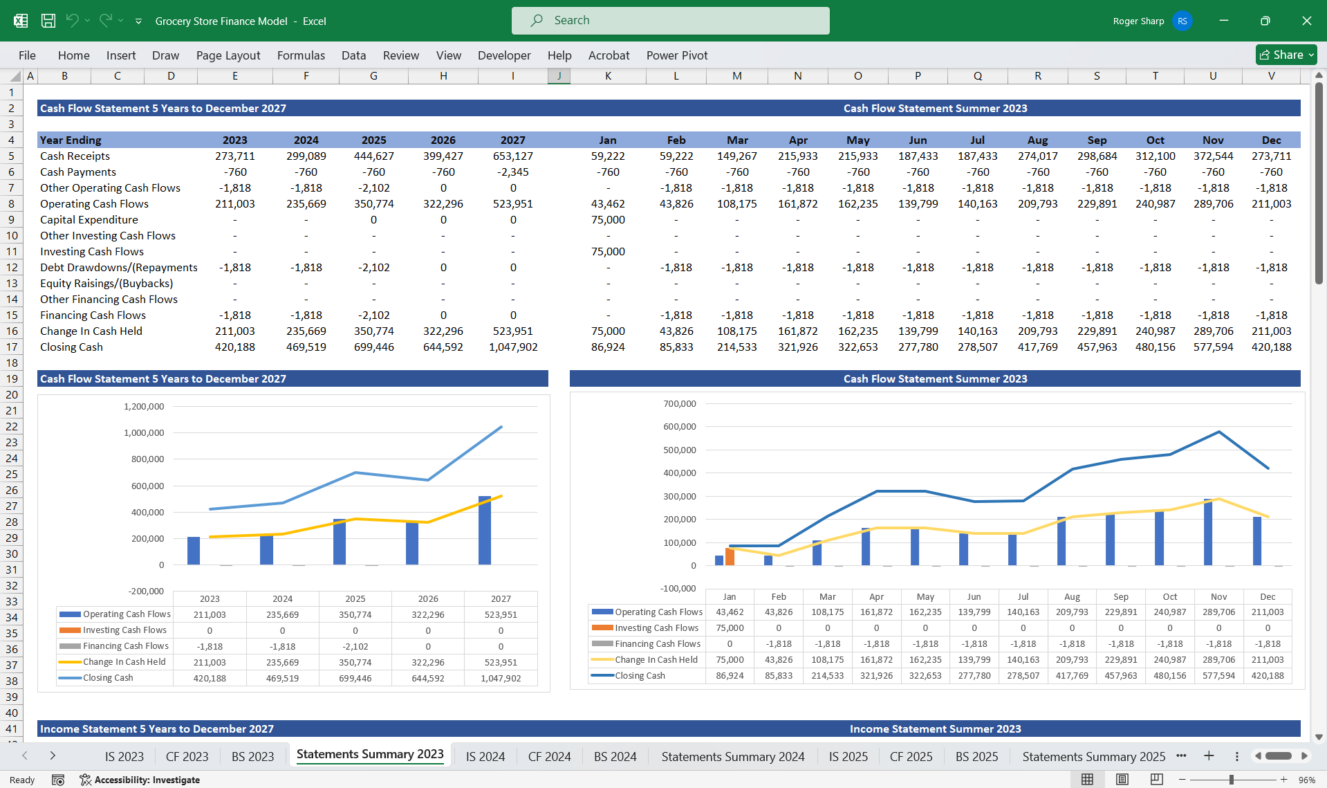 Grocery Store Finance Model 3 Statement (Excel template (XLSX)) Preview Image