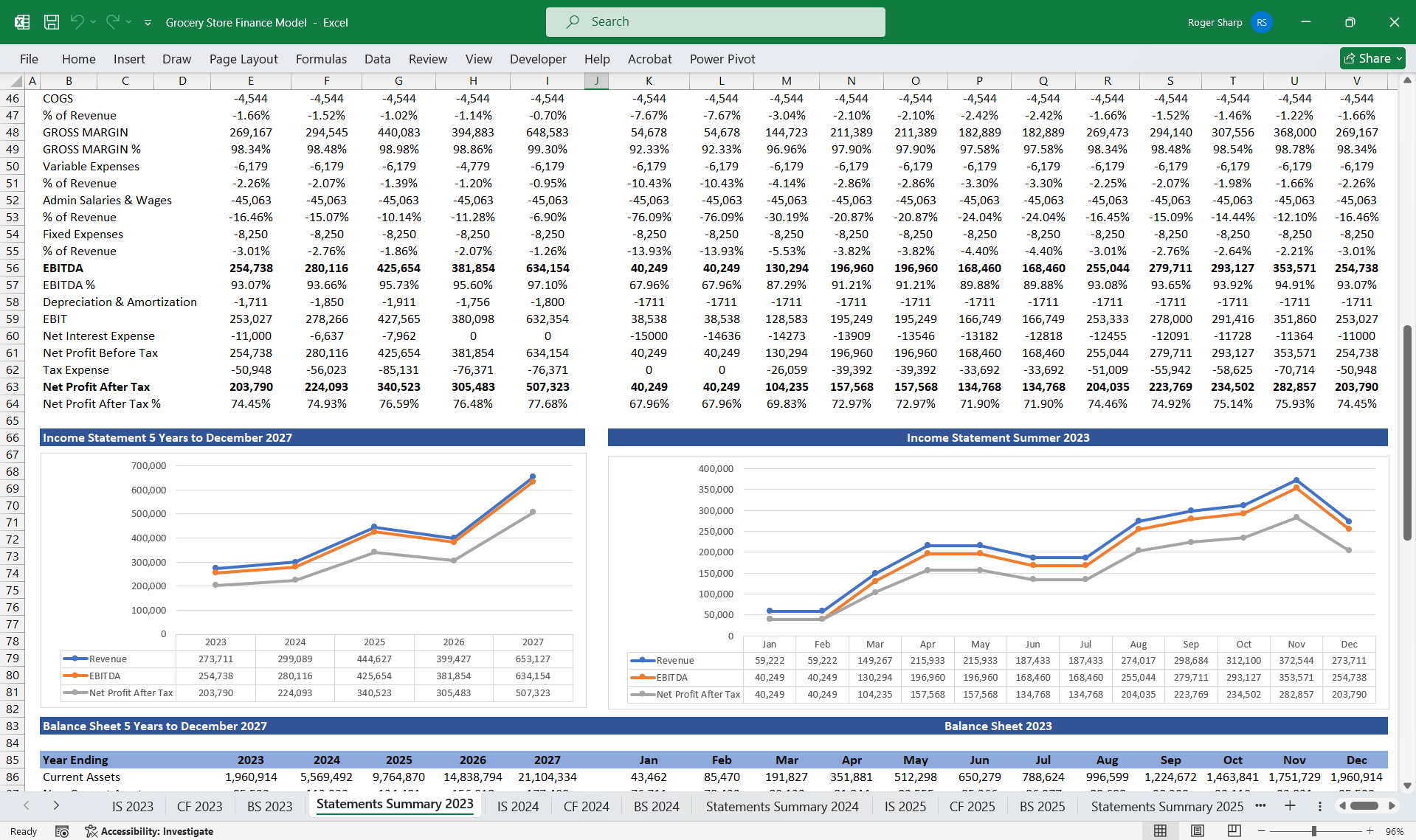 Grocery Store Finance Model 3 Statement (Excel template (XLSX)) Preview Image