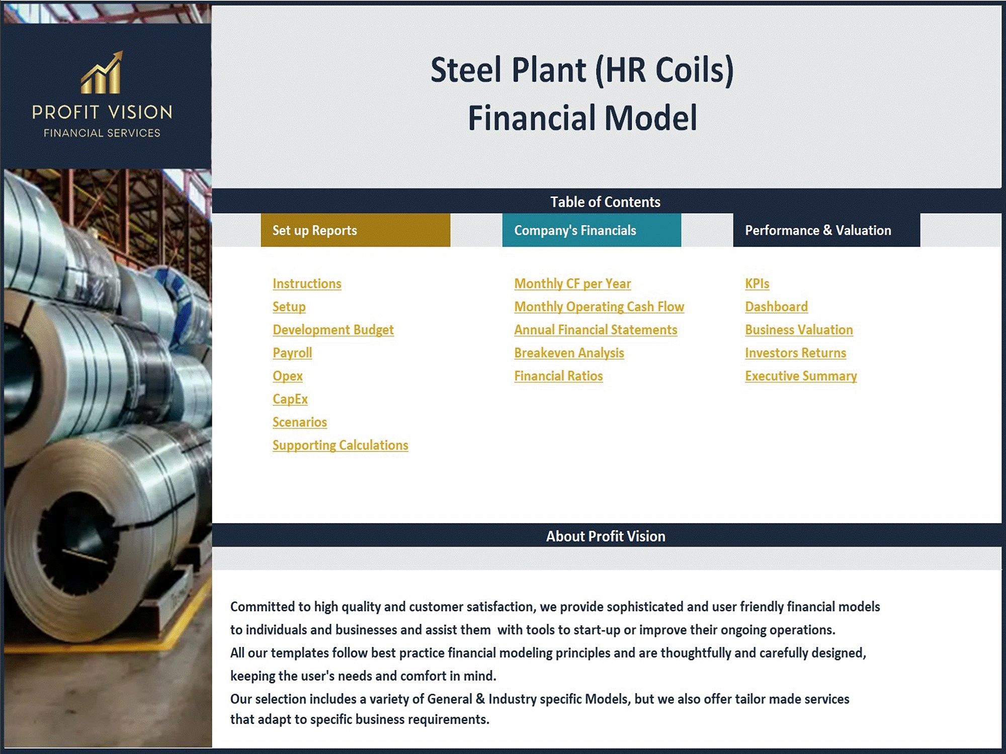 Steel Plant (HR Coils) - 10 Year Financial Model (Excel template (XLSX)) Preview Image