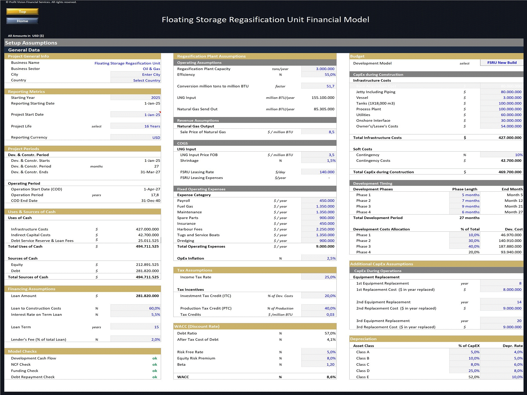 Floating Storage Regasification Unit - Project Finance Model (Excel template (XLSX)) Preview Image