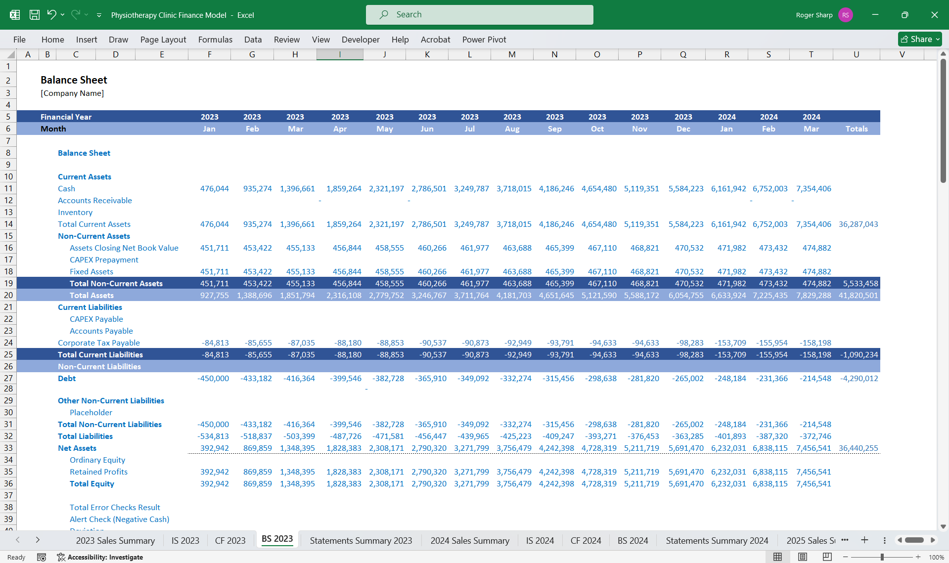 Physiotherapy Clinic Finance Model (Excel template (XLSX)) Preview Image