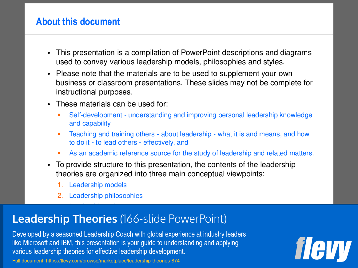 Leadership Theories (166-slide PPT PowerPoint presentation (PPTX)) Preview Image