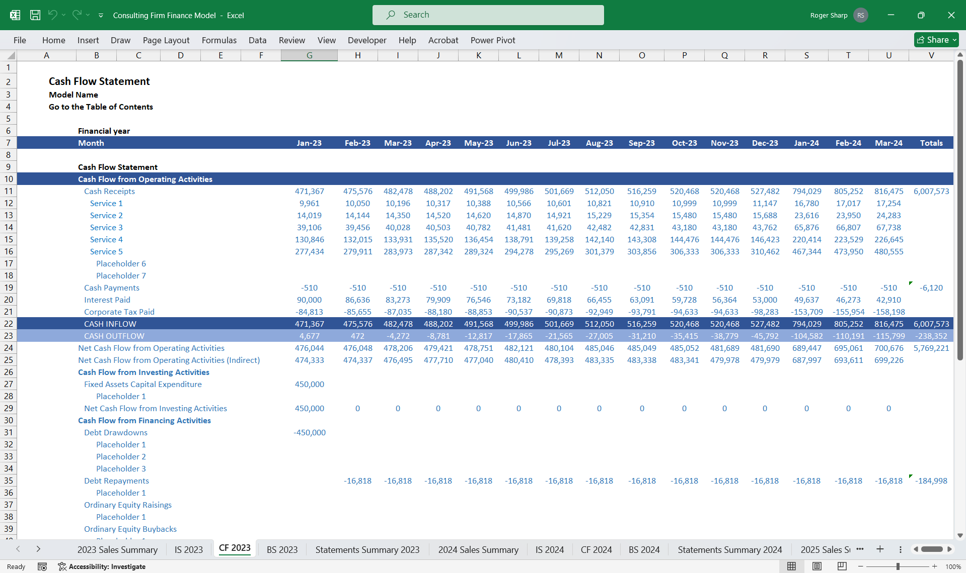 Consulting Firm Finance Model 3 Statement (Excel template (XLSX)) Preview Image