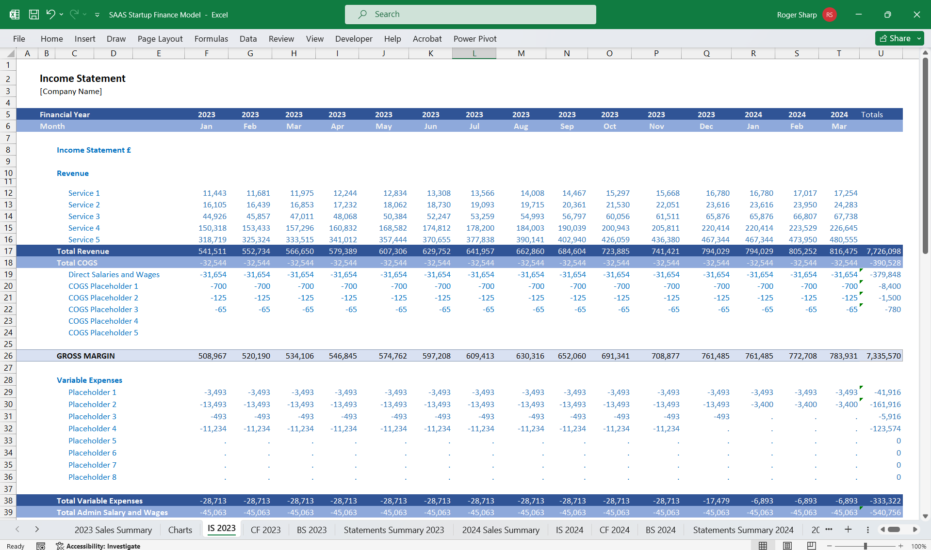 SaaS Startup Financial Model 5 Year 3 Statement (Excel template (XLSX)) Preview Image