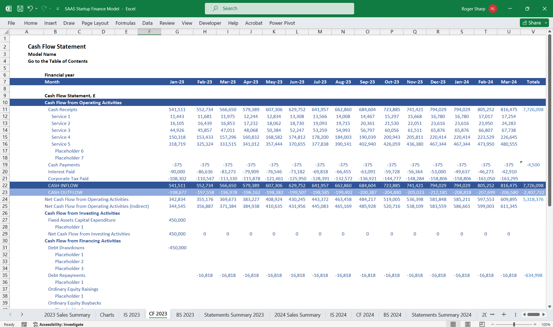 SaaS Startup Financial Model 5 Year 3 Statement (Excel template (XLSX)) Preview Image