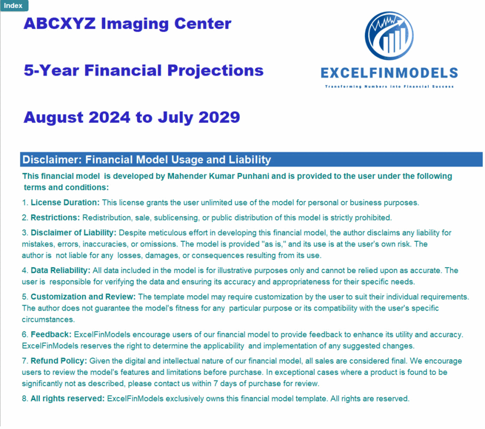 Imaging Center Financial Model (Excel template (XLSX)) Preview Image