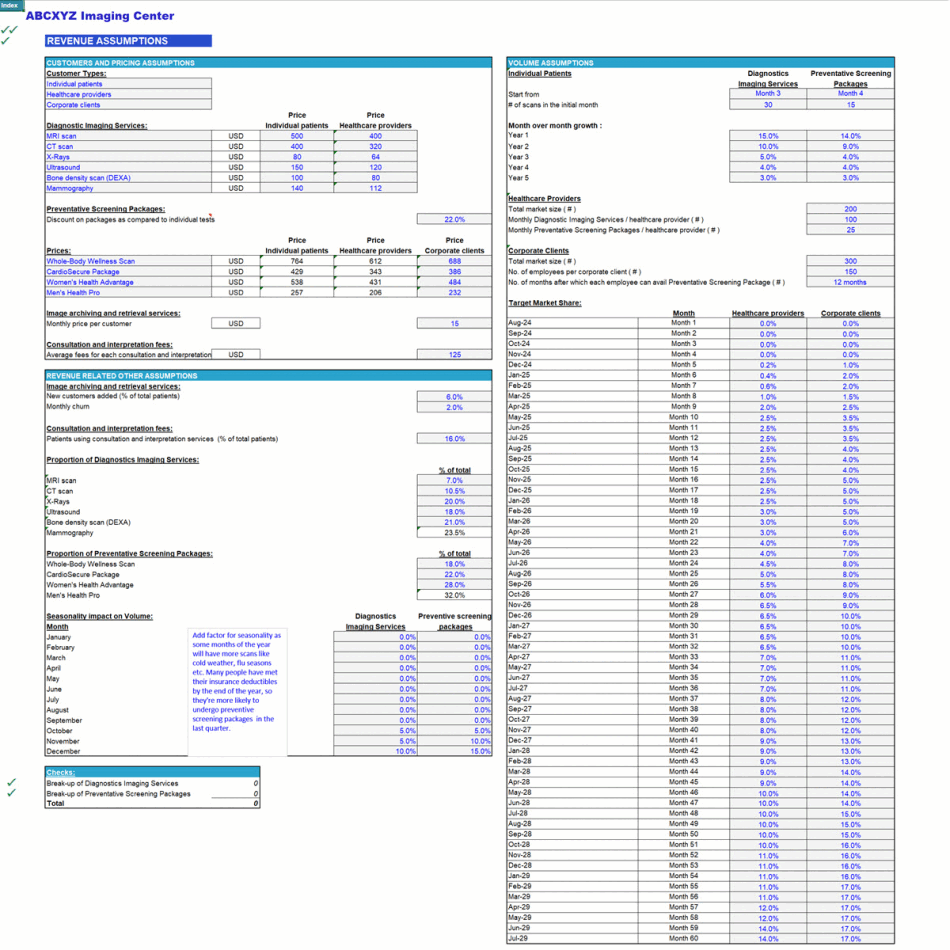 Imaging Center Financial Model () Preview Image