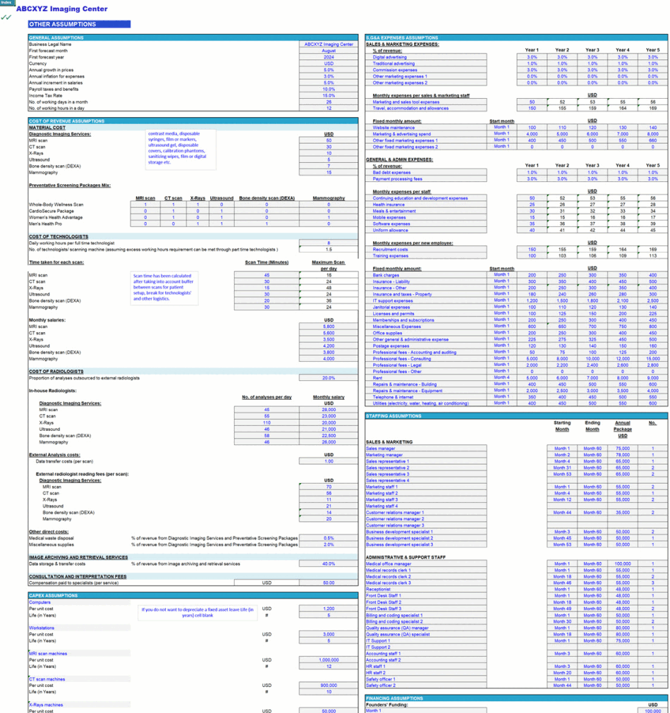 Imaging Center Financial Model (Excel template (XLSX)) Preview Image