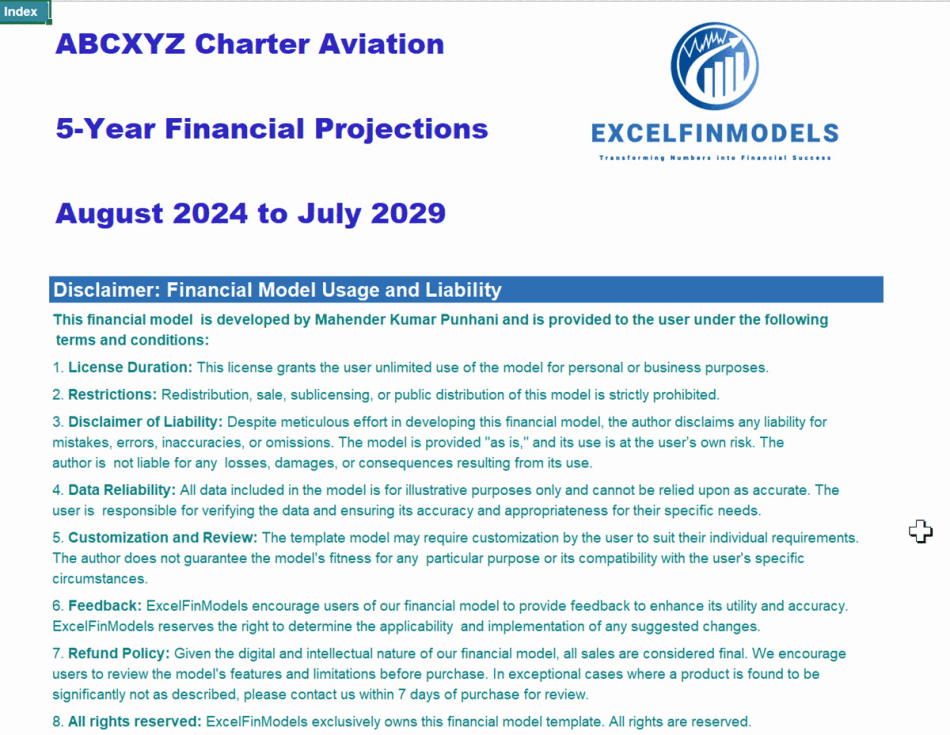 Private Aircraft Charter Business Financial Model (Pro version) (Excel template (XLSX)) Preview Image