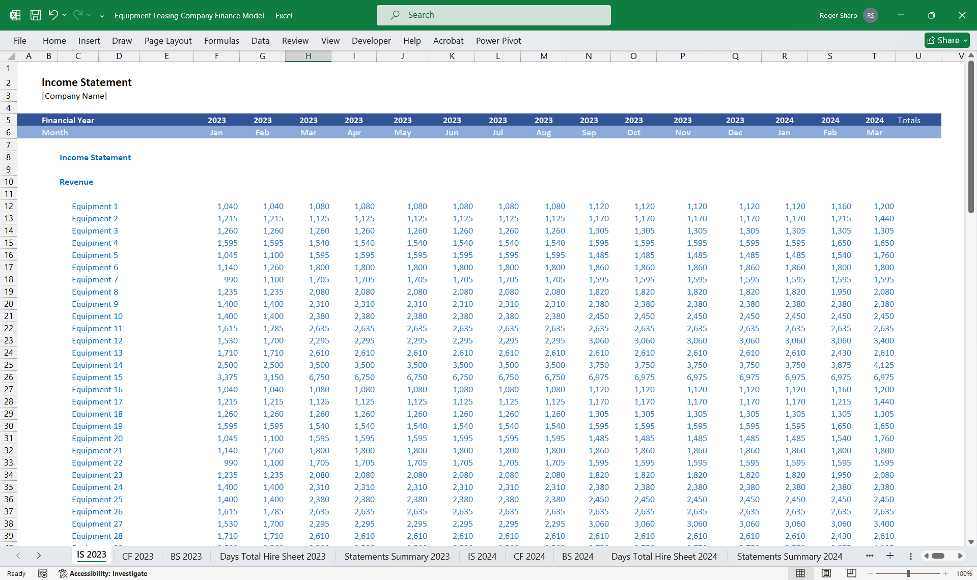 Equipment Leasing Company Finance Model 3 Statement (Excel template (XLSX)) Preview Image