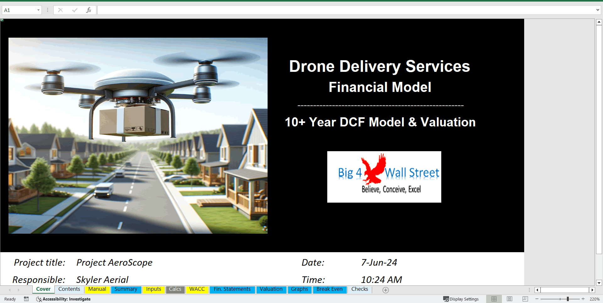 Drone Delivery Services - Financial Model (10+ Year DCF & Valuation) (Excel template (XLSX)) Preview Image