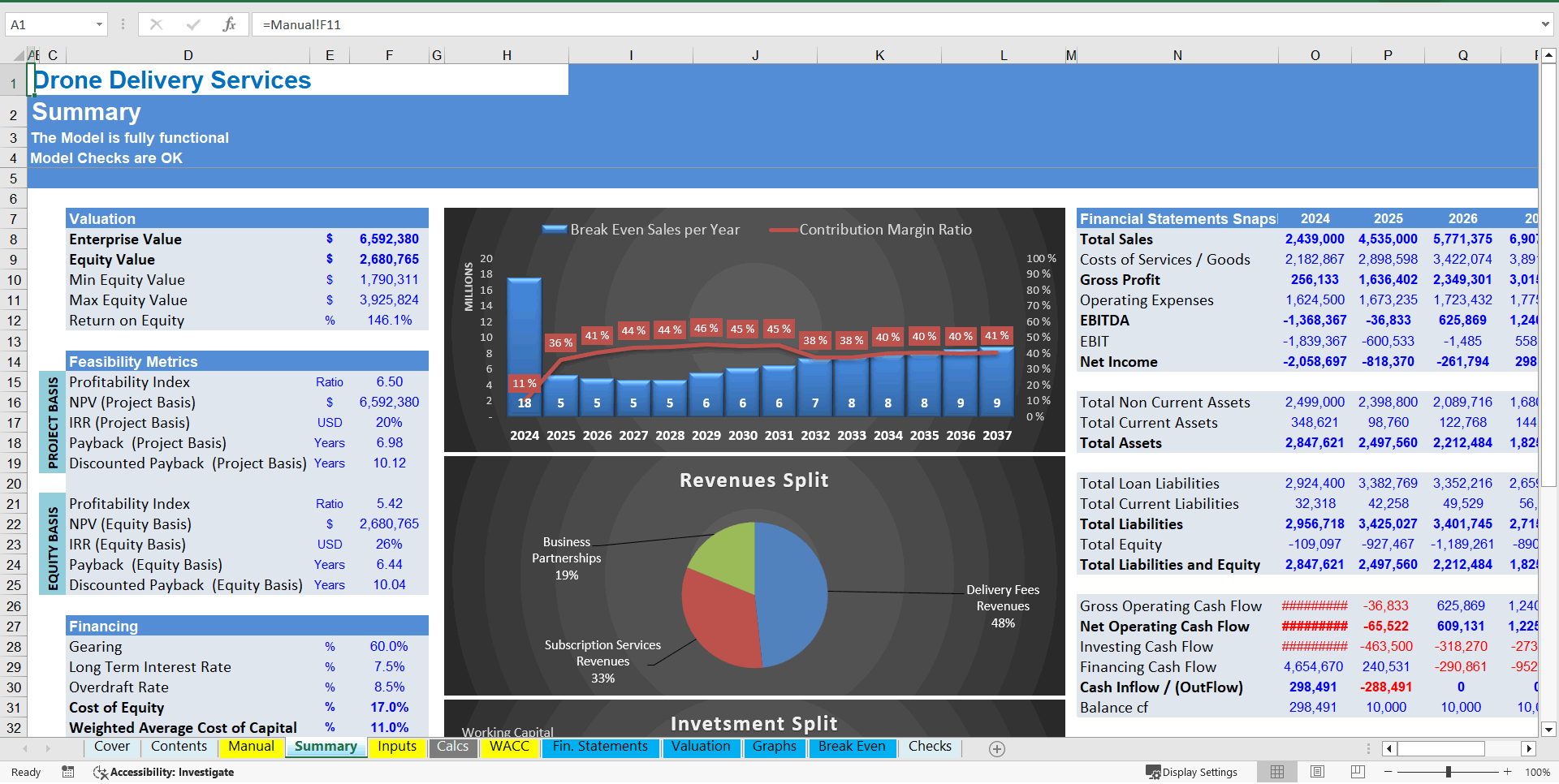 Drone Delivery Services - Financial Model (10+ Year DCF & Valuation) (Excel template (XLSX)) Preview Image