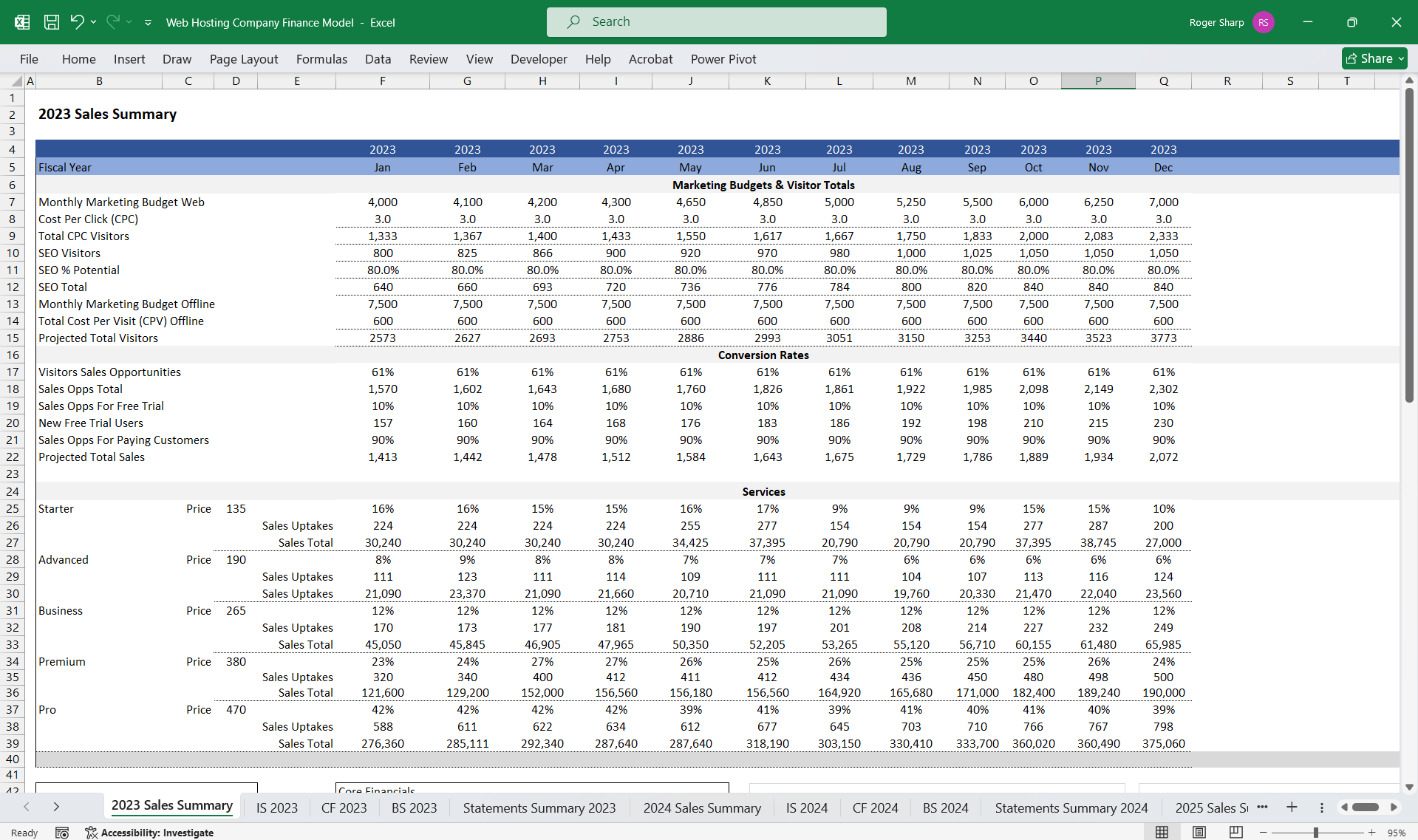 Web Hosting Company Financial Model 3 Statement (Excel template (XLSX)) Preview Image