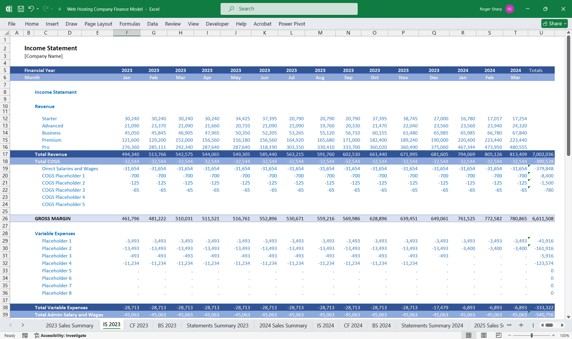 Web Hosting Company Financial Model 3 Statement (Excel template (XLSX)) Preview Image