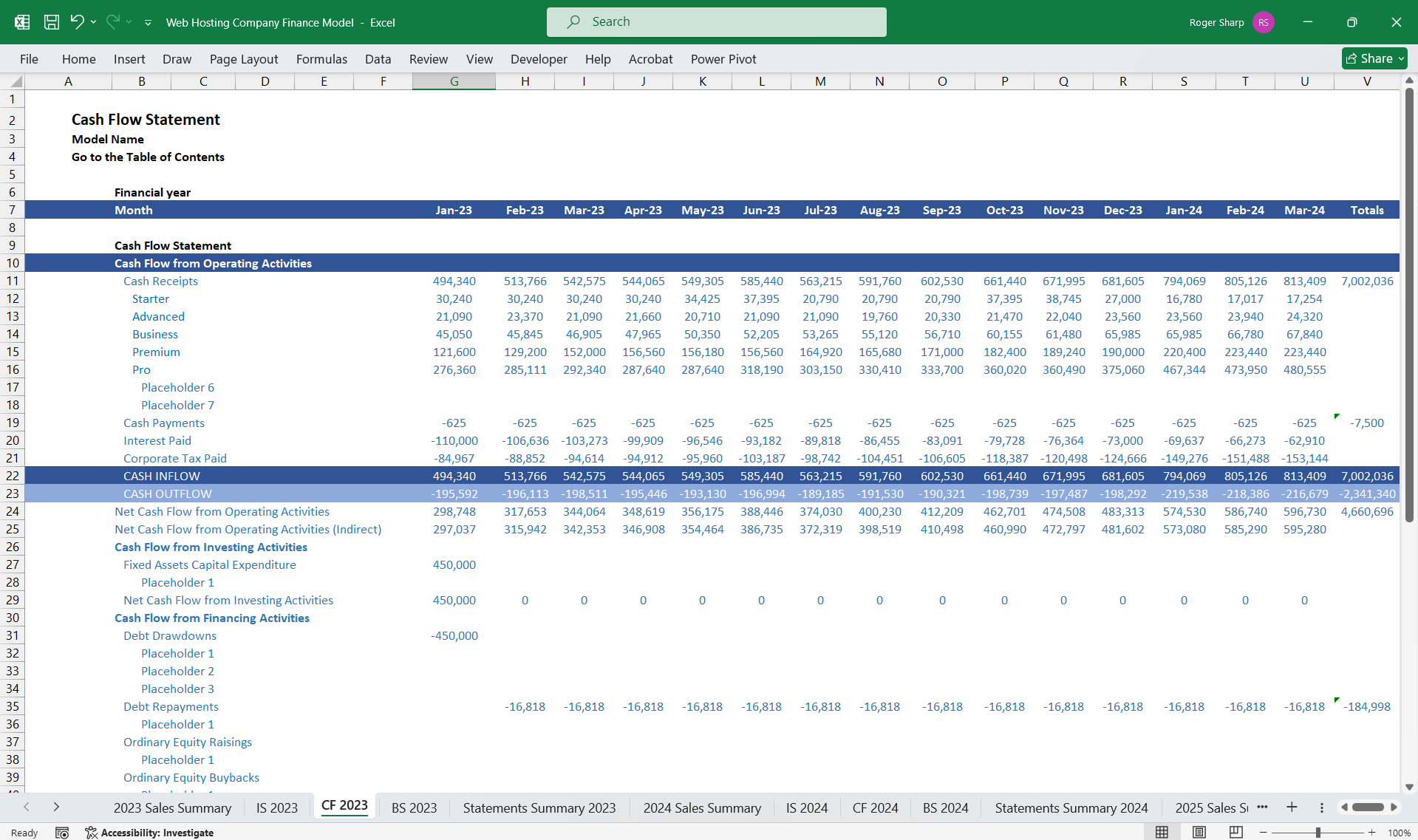 Web Hosting Company Financial Model 3 Statement (Excel template (XLSX)) Preview Image