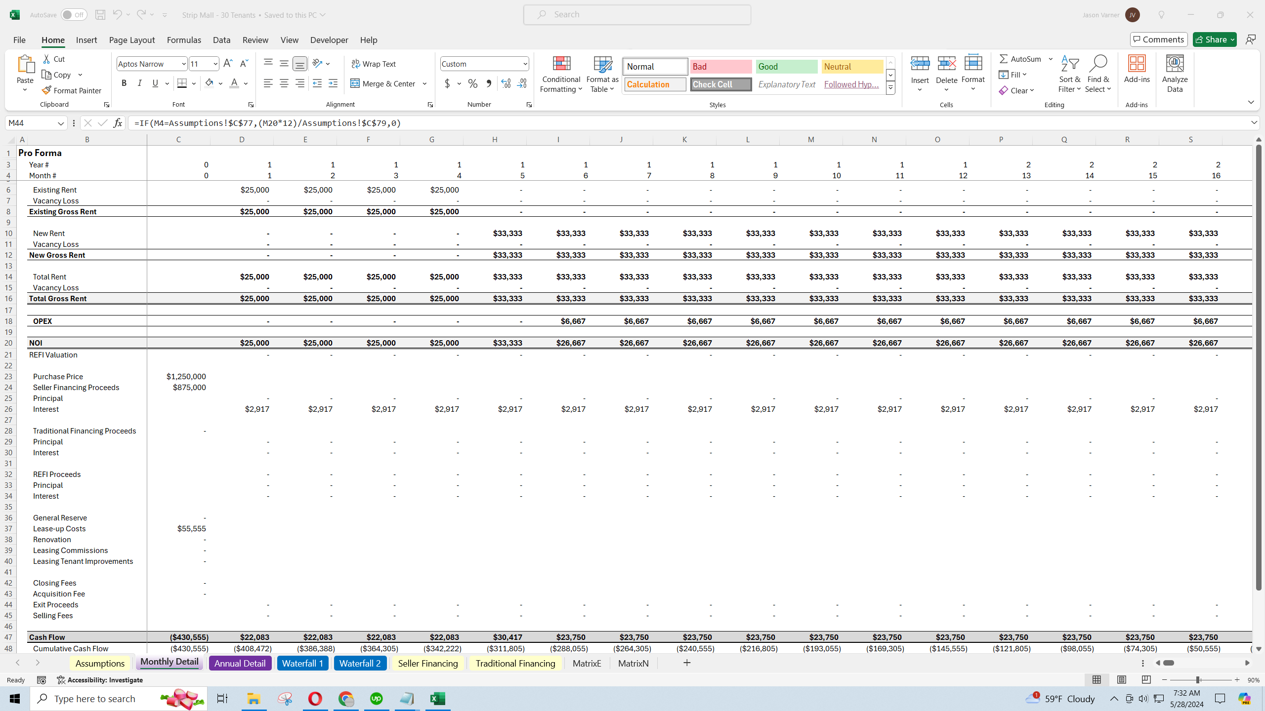 Strip Mall Acquisition Model: 30 Tenants (Excel template (XLSX)) Preview Image