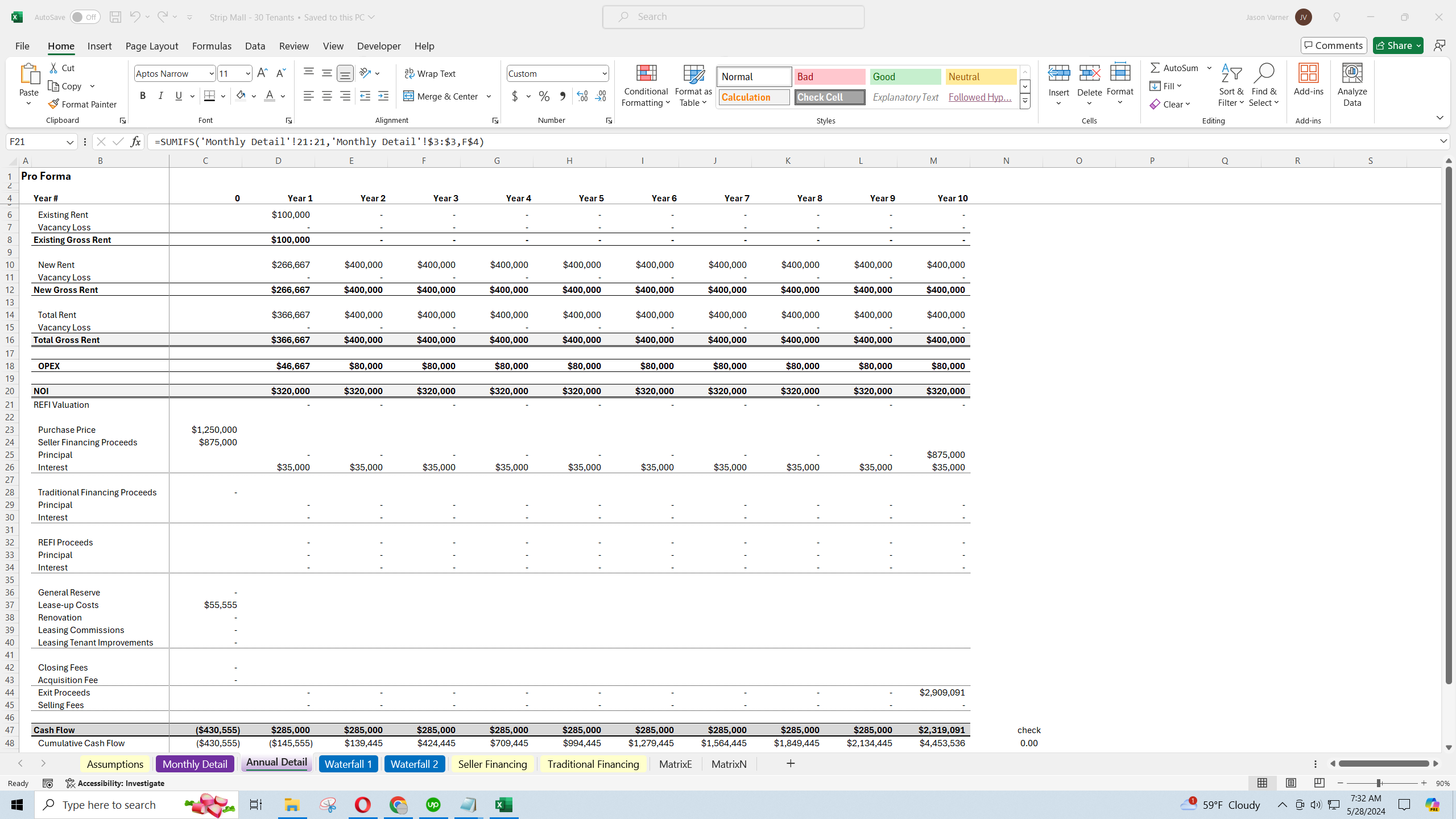 Strip Mall Acquisition Model: 30 Tenants (Excel template (XLSX)) Preview Image