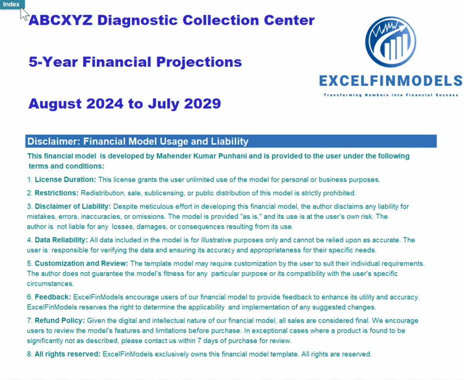 Diagnostic Collection Center Financial Model (Excel template (XLSX)) Preview Image