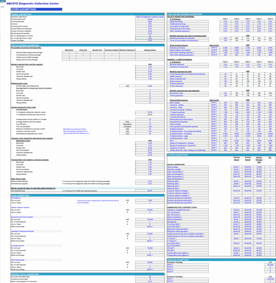 Diagnostic Collection Center Financial Model (Excel template (XLSX)) Preview Image