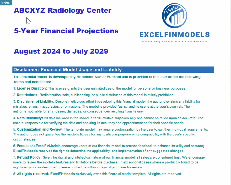 Radiology Center Financial Model (Excel template (XLSX)) Preview Image