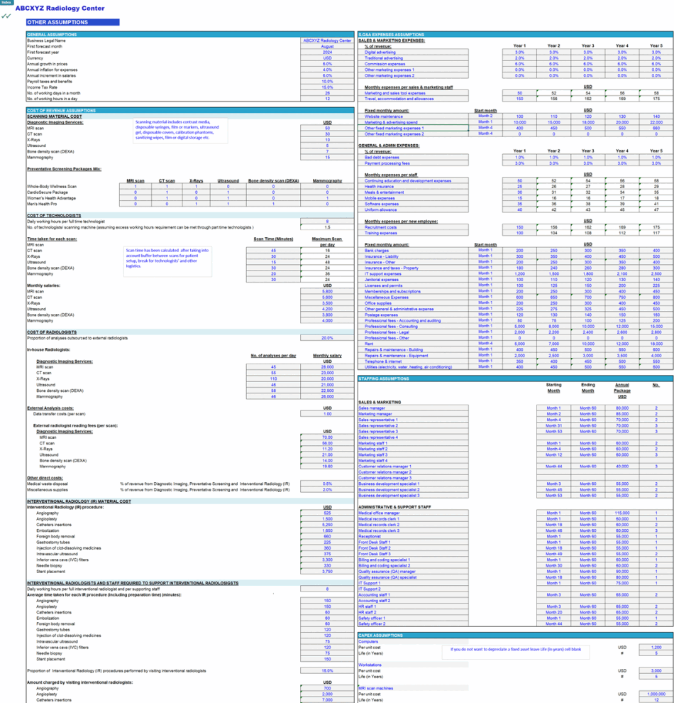 Radiology Center Financial Model (Excel template (XLSX)) Preview Image