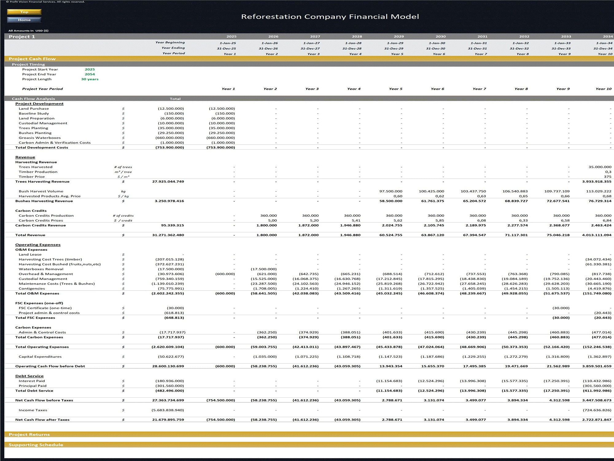 Reforestation Projects Portfolio Financial Model (Excel template (XLSX)) Preview Image