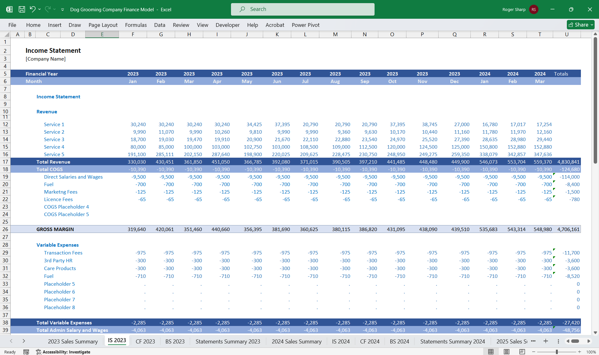 Dog Grooming Company Financial Model (Excel template (XLSX)) Preview Image