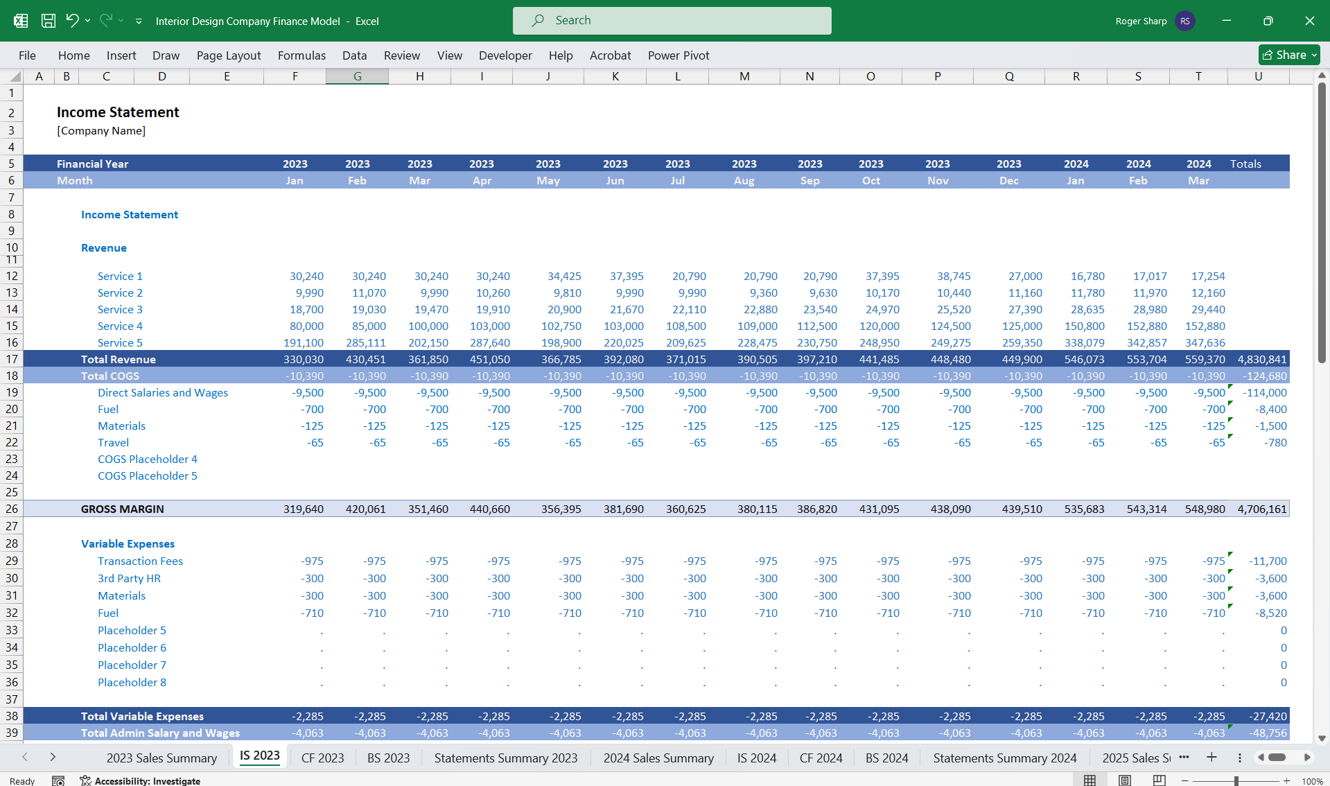 Interior Design Company Financial Model (Excel template (XLSX)) Preview Image