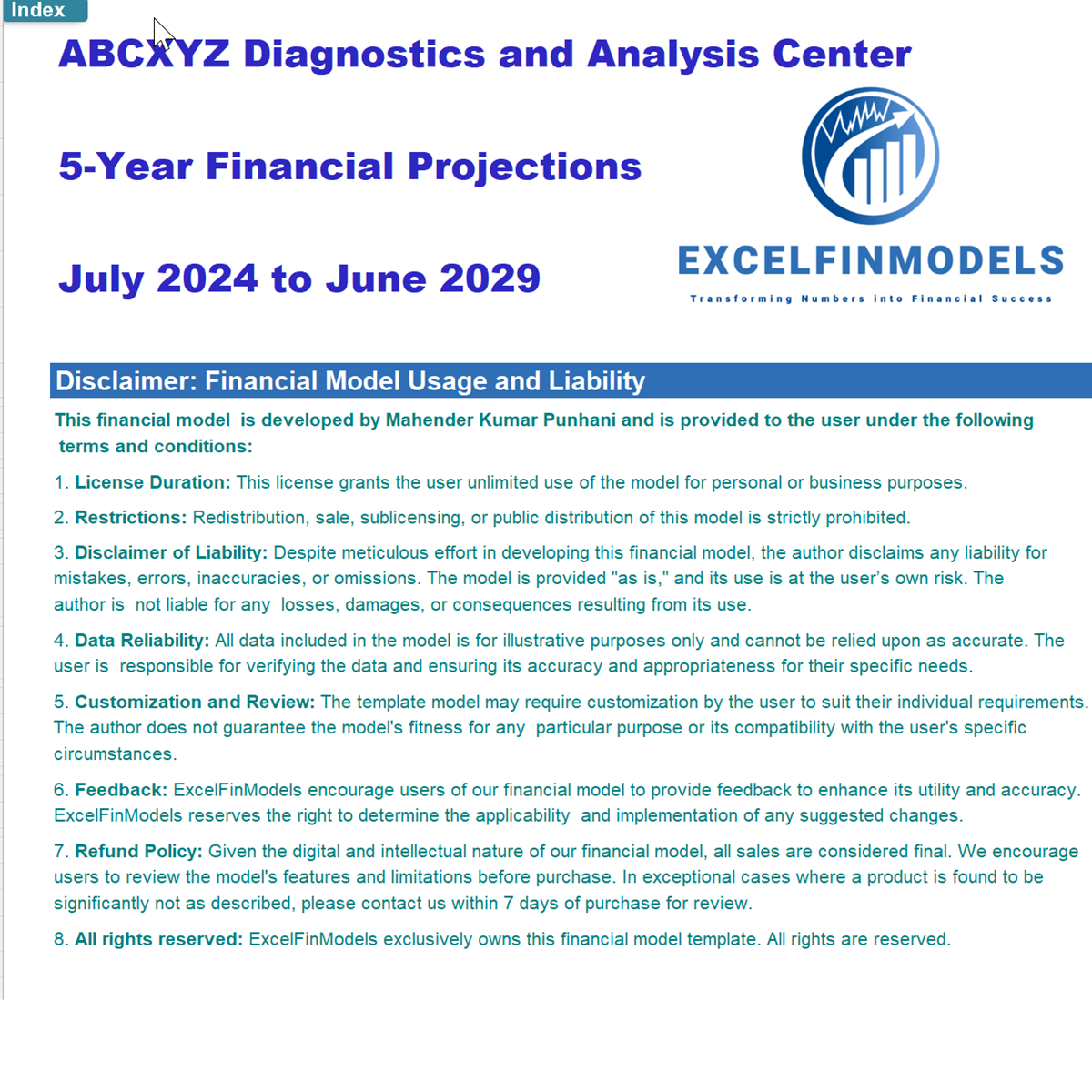 Diagnostic and Analysis Center Financial Model (Excel template (XLSX)) Preview Image