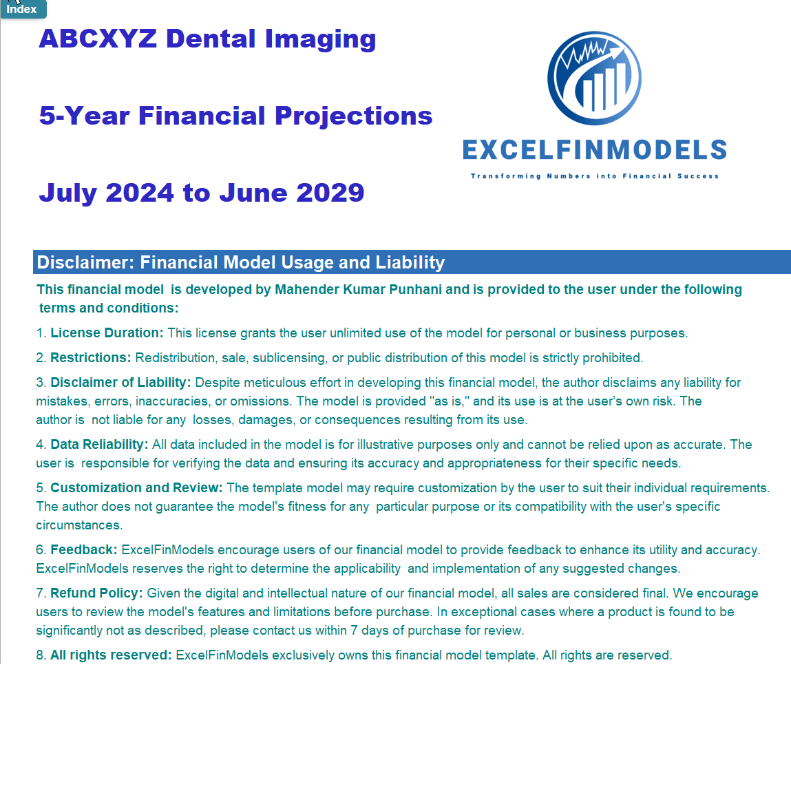 Dental Imaging Center Financial Model (Excel template (XLSX)) Preview Image