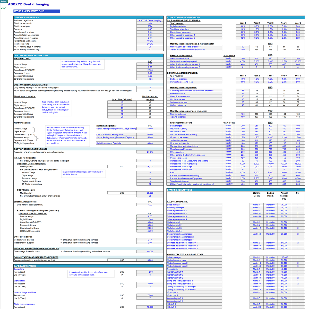 Dental Imaging Center Financial Model (Excel template (XLSX)) Preview Image