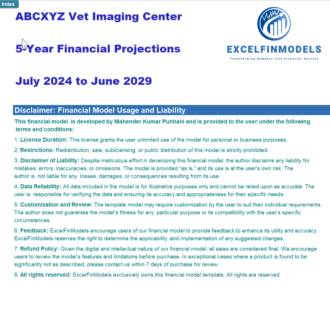 Veterinary Imaging Center Financial Model (Excel template (XLSX)) Preview Image