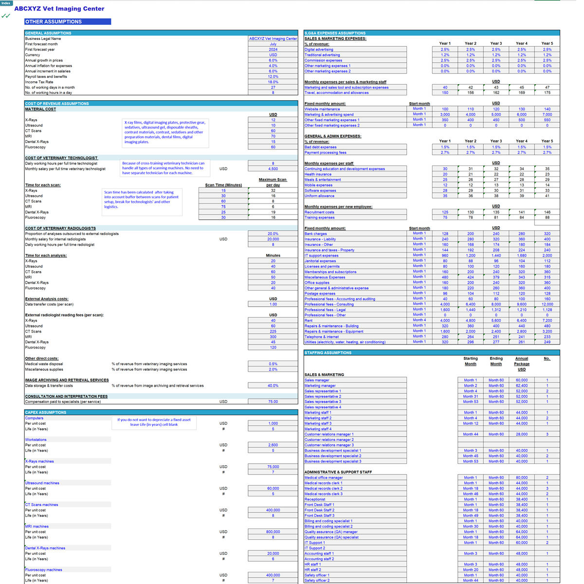 Veterinary Imaging Center Financial Model (Excel template (XLSX)) Preview Image