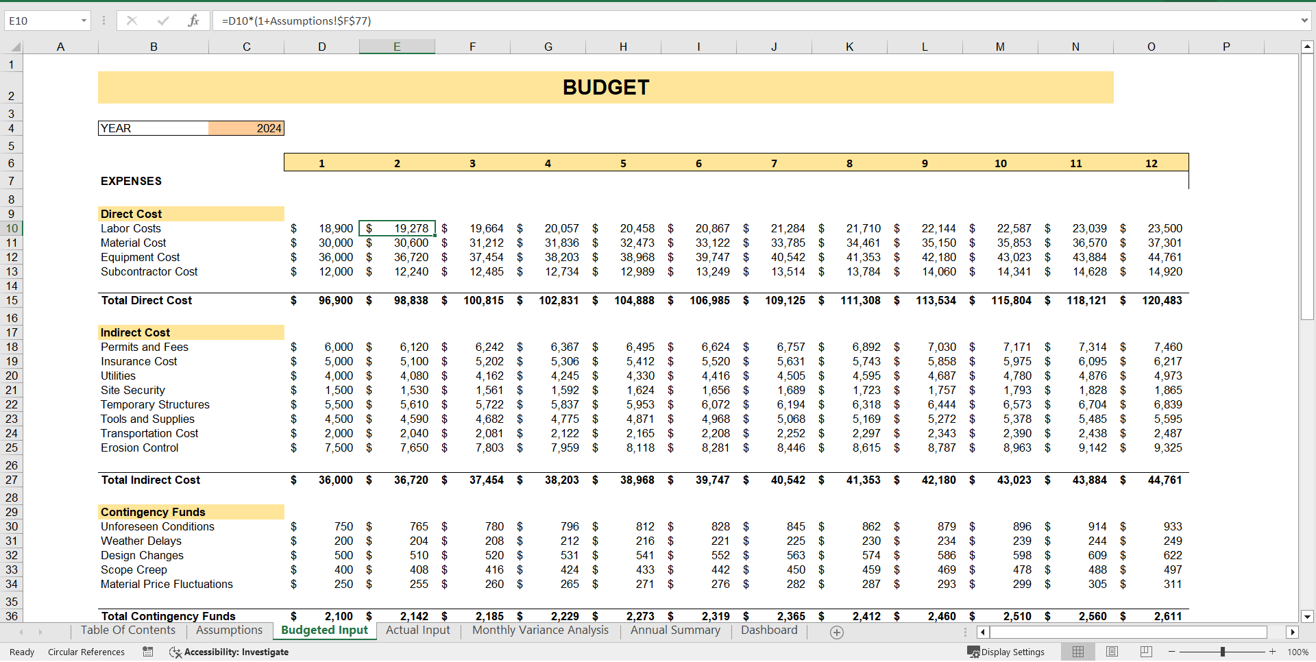 Construction Cost Tracking Spreadsheet (Excel template (XLSX)) Preview Image