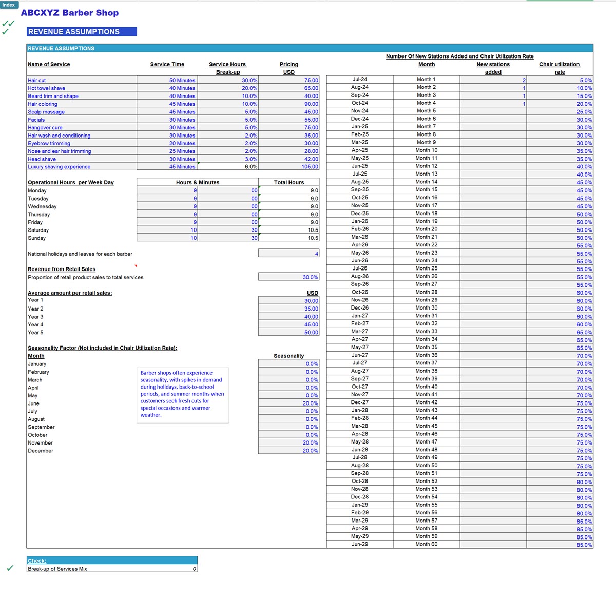 Barber Shop Financial Model (Excel template (XLSX)) Preview Image