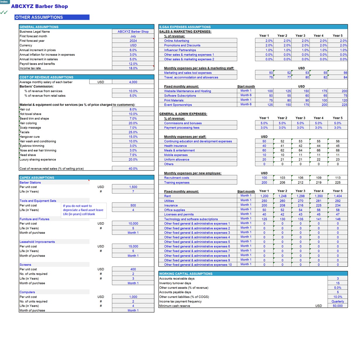 Barber Shop Financial Model (Excel template (XLSX)) Preview Image