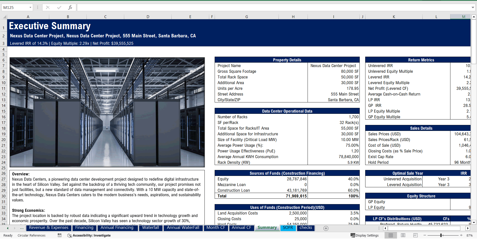 Data Center (Co-Location) Development Model Pro-forma (Excel template (XLSM)) Preview Image