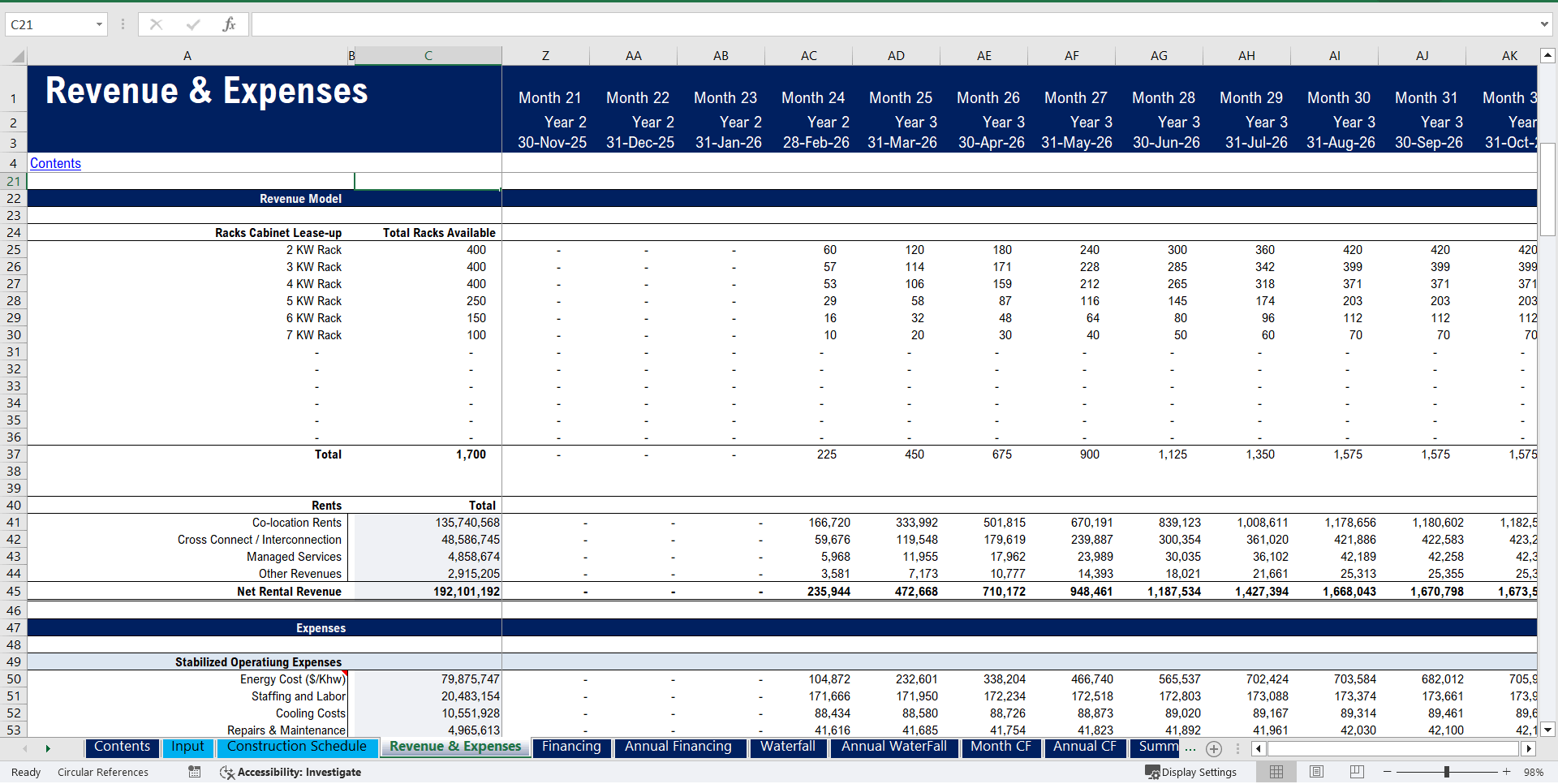 Data Center (Co-Location) Development Model Pro-forma (Excel template (XLSM)) Preview Image