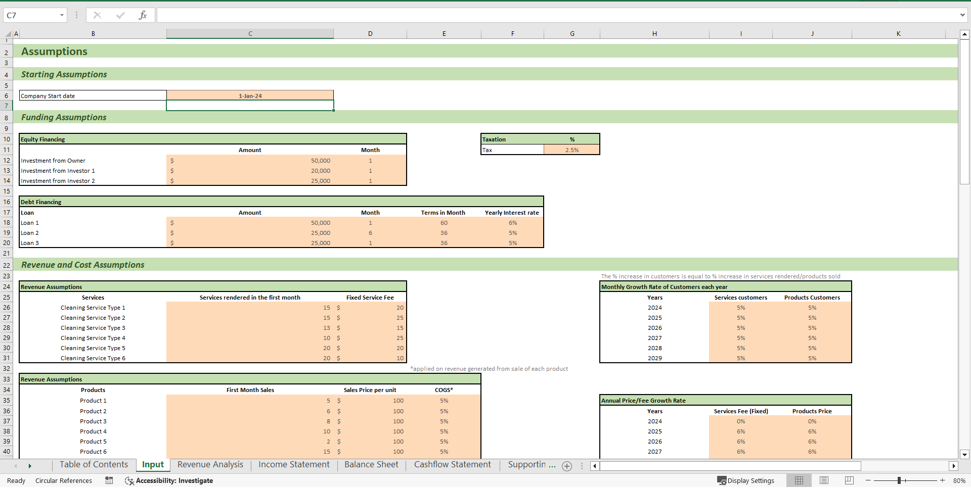 Organic Cleaning Service/Products Financial Model (Excel template (XLSX)) Preview Image