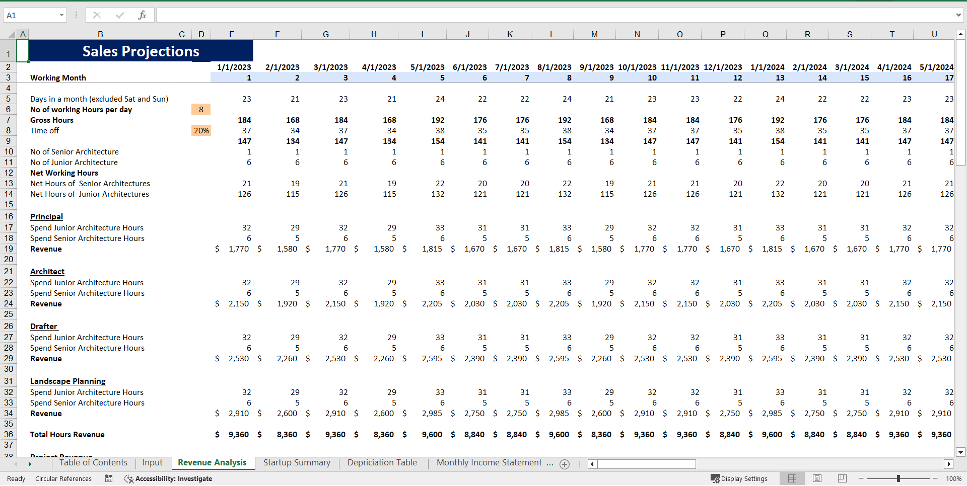 Architecture Excel Financial Model (Excel template (XLSX)) Preview Image